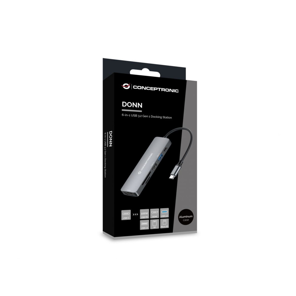 Dockingstation 6-in-1 USB 3.2 Gen 1, HDTV, 100W USB PD, USB 3.0, USB 2.0, SD, TF/MicroSD