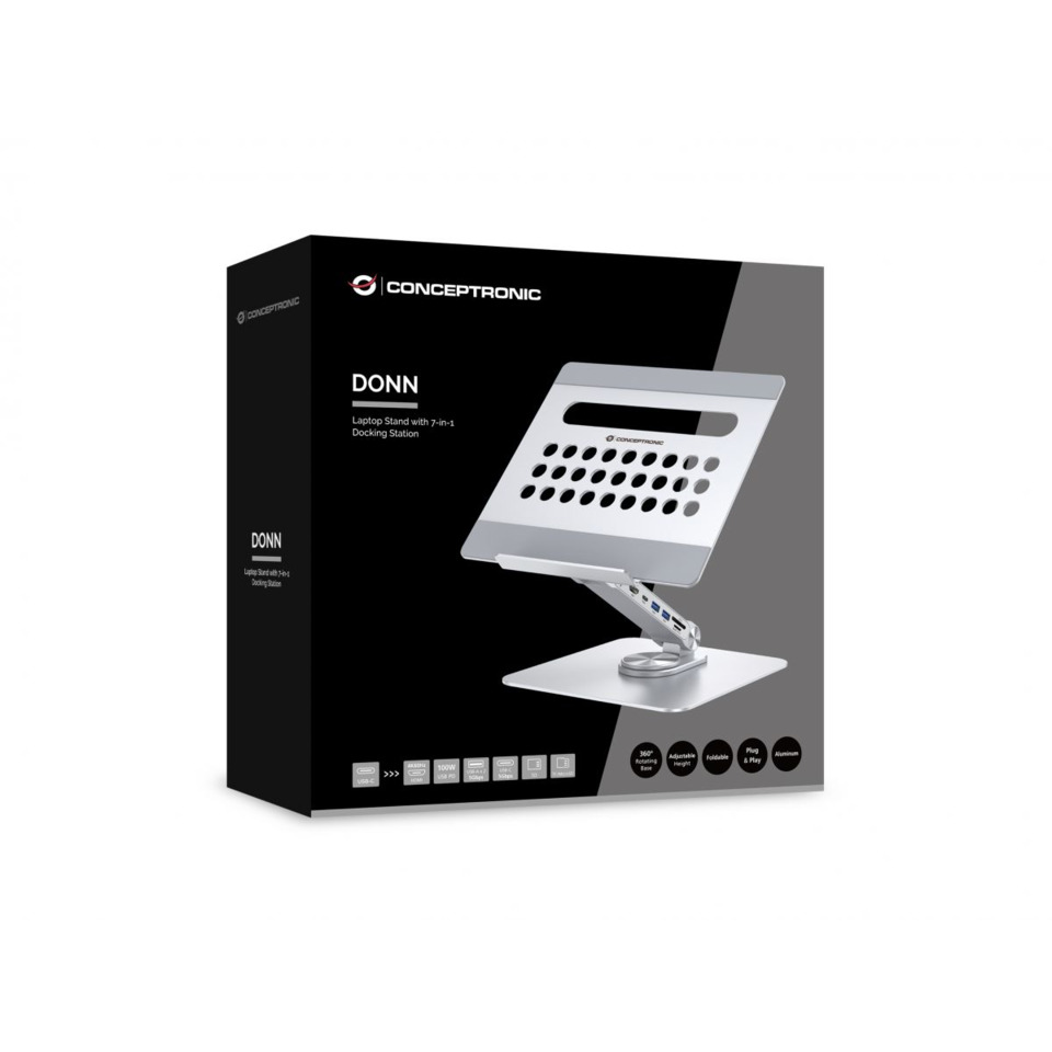 Laptop-Ständer mit 7-in-1 Dockingstation, 360° drehbare Basis, faltbar, höhenverstellbar