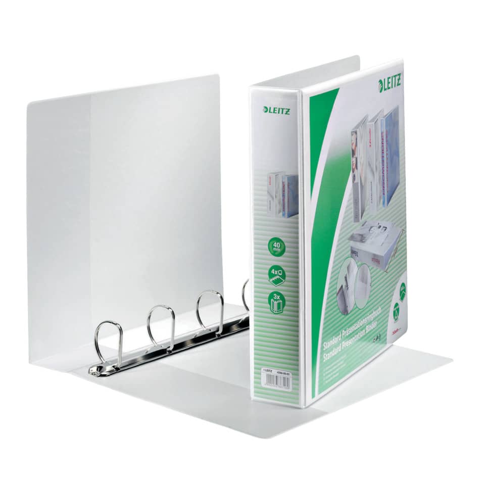Ringbuch Präsentation, mit Taschen, A4, PP, 4 Ringe, 40 mm, weiss