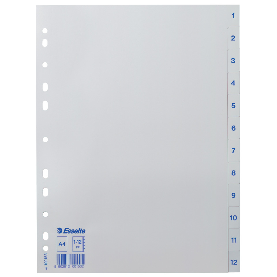 Zahlenregister Economy 1-12, A4, PP, 12 Blatt, weiß, Plastik
