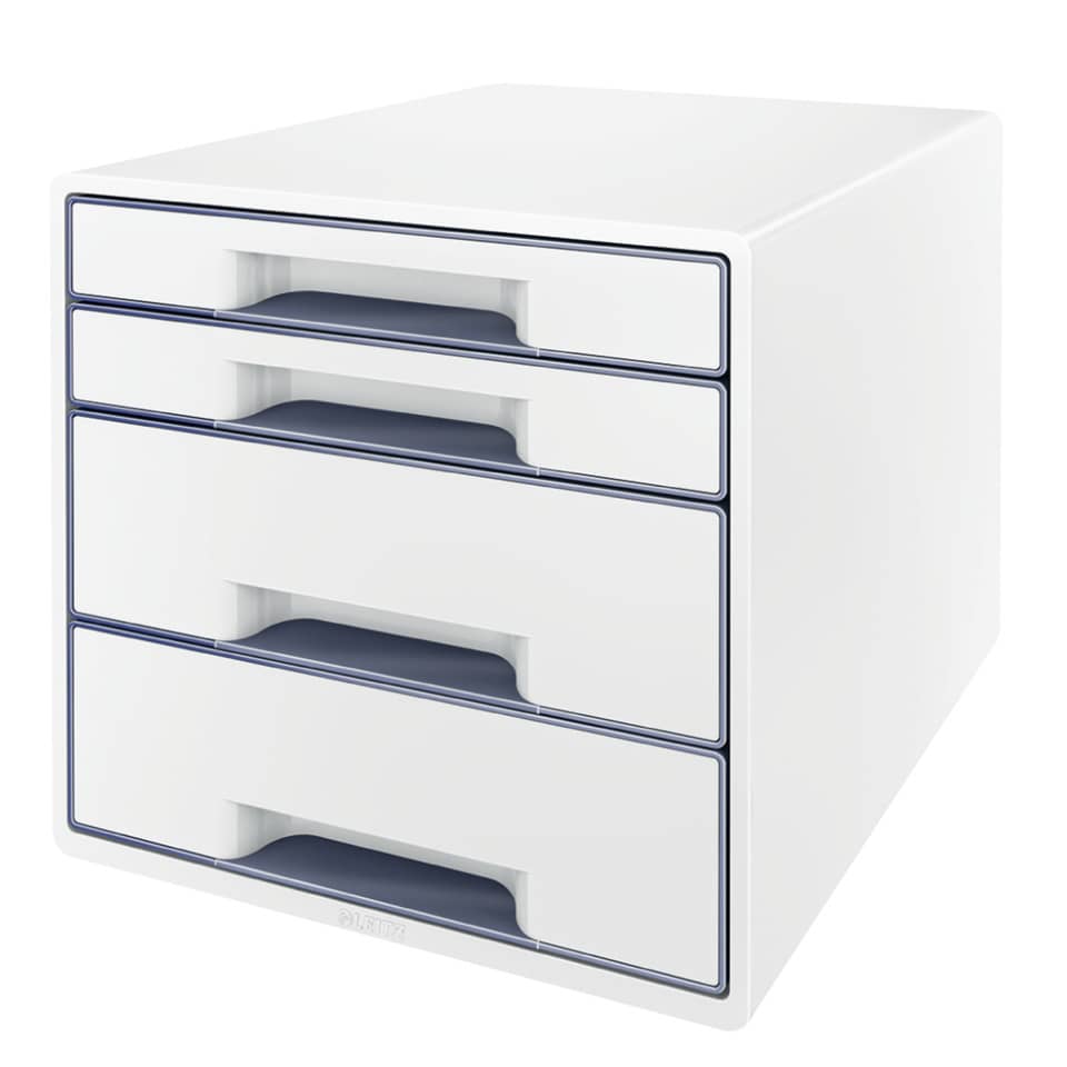 5213 Schubladenbox WOW CUBE - A4/C4, 4 geschlossene Schubladen, perlweiß/grau