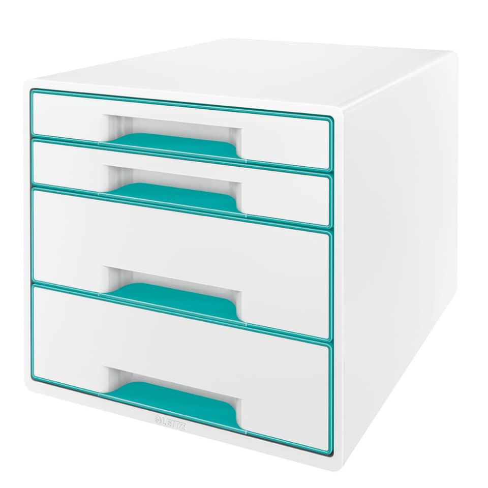 5213 Schubladenbox WOW CUBE - A4/C4, 4 geschlossene Schubladen, perlweiß/eisblau metallic