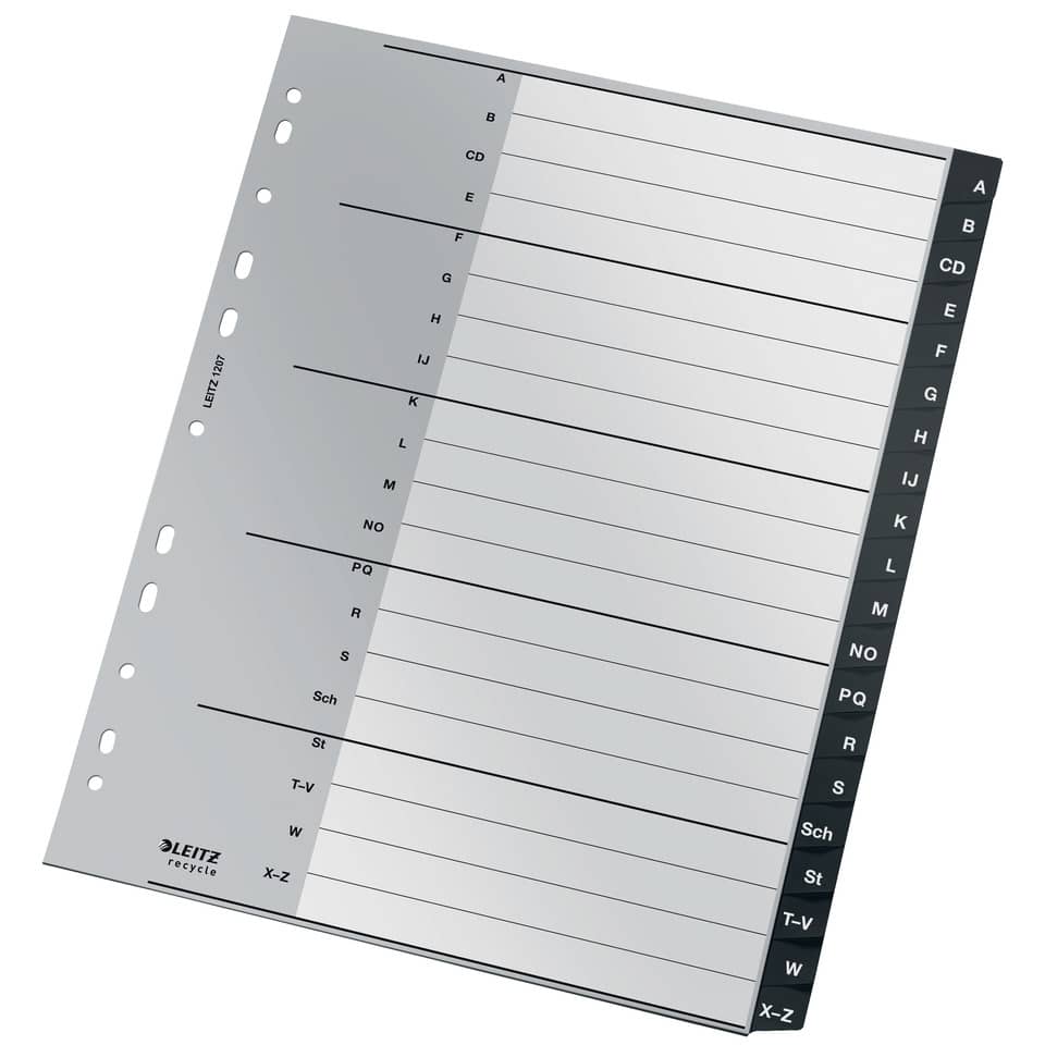 1207 Ordnerregister Recycle - A-Z, A4 extra breit, PP, 20 Blatt, schwarz