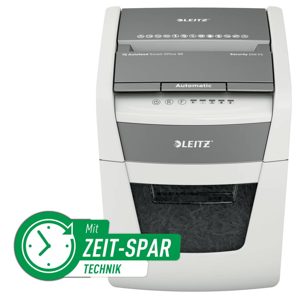 Aktenvernichter IQ Autofeed Small Office 50 P4 - Partikelschnitt, 50 Blatt, weiß