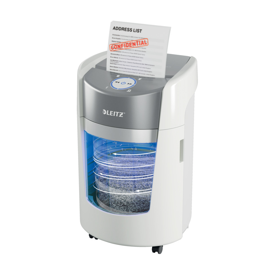 Aktenvernichter IQ OptiMax Small Office 350 P5, Mikro-Partikelschnitt, 8 Blatt, weiß