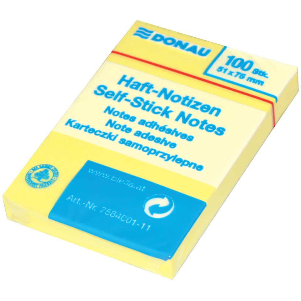 Haftnotizblock - 51 x 75 mm, gelb, 100 Blatt