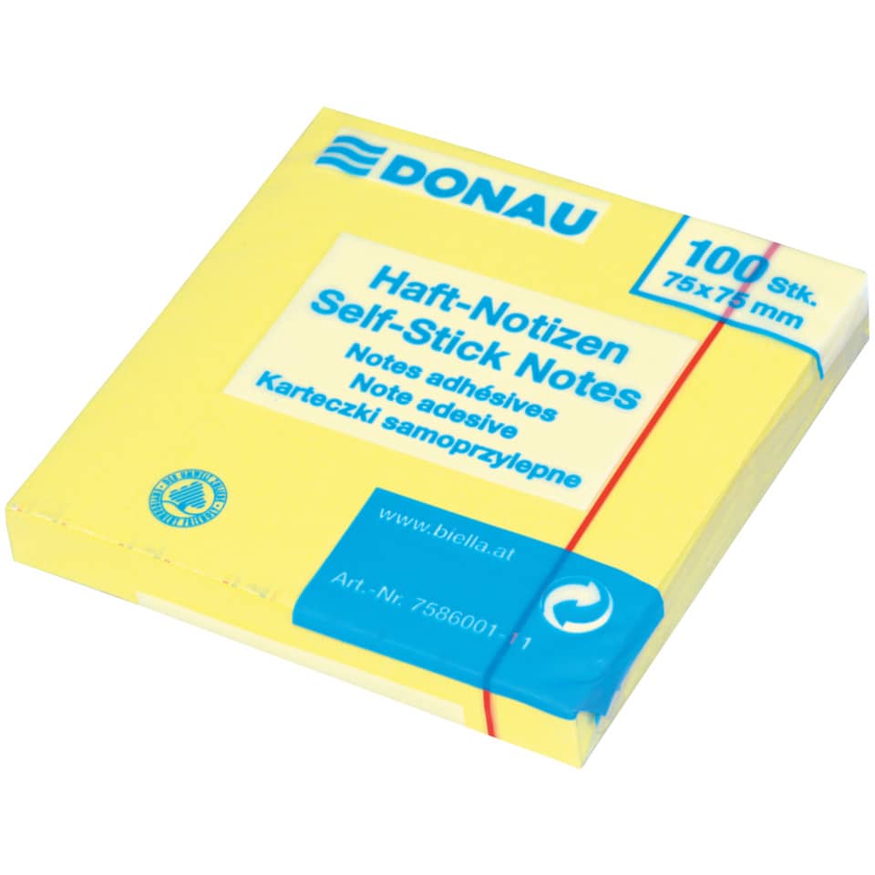 Haftnotizblock - 75 x 75 mm, gelb, 100 Blatt