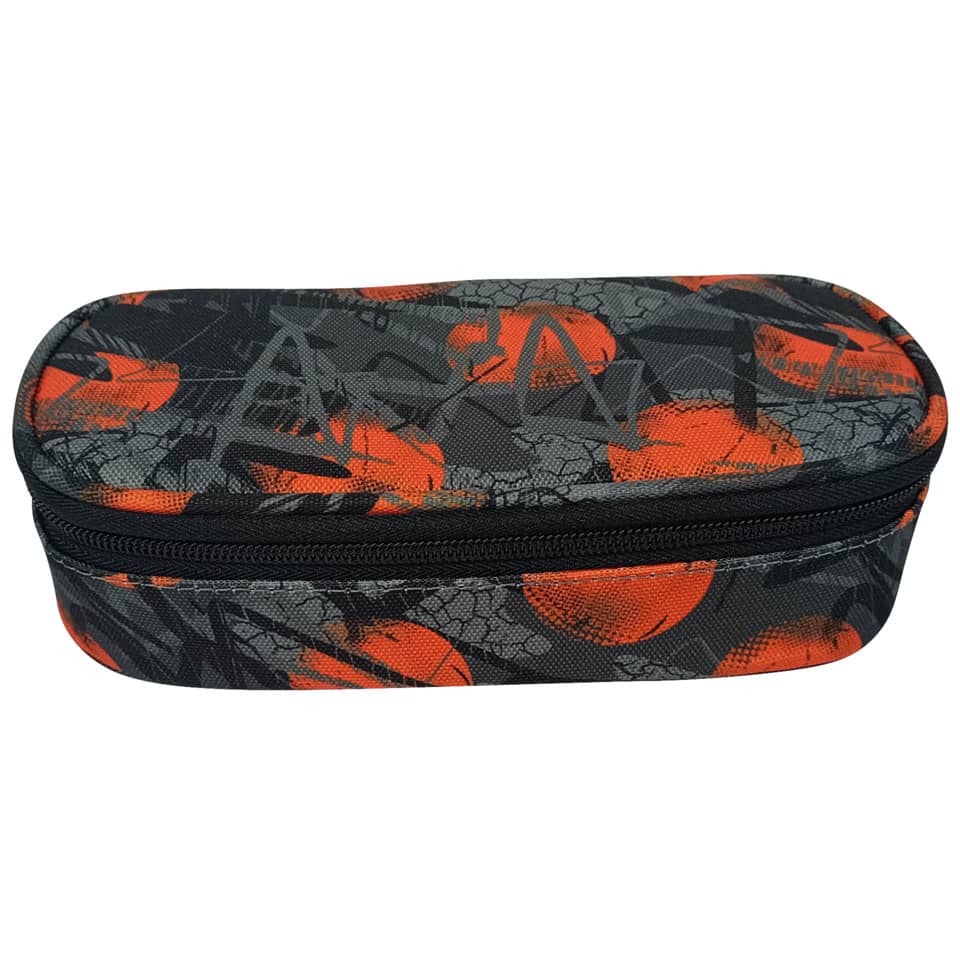 Schüleretui Motiv orange/schwarz - oval klein, 21 x 5,5 x 10,5 cm, 1 Fach, ungefüllt