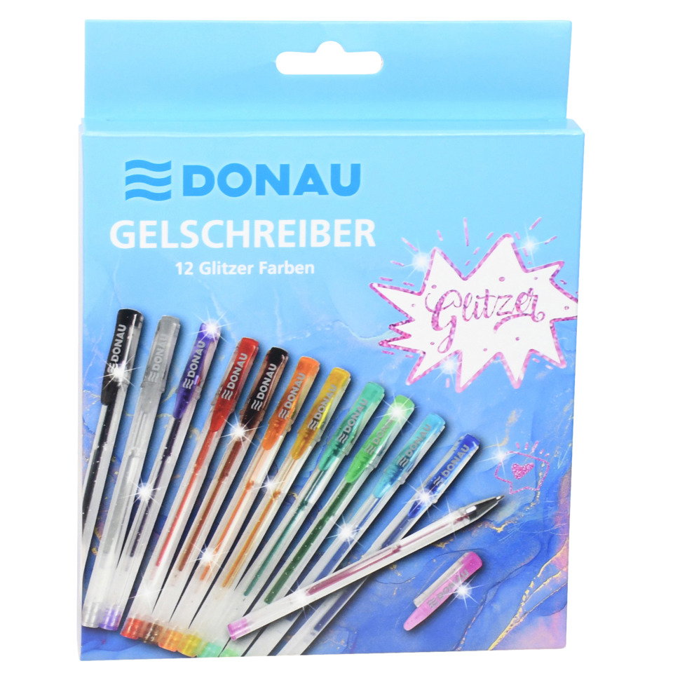 Gelschreiber - 12 Farben mit Glitter, Etui