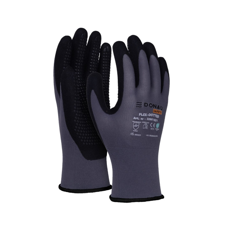 Arbeitshandschuh Professional, Größe 10=XL, Noppen, Kategorie II, grau/schwarz