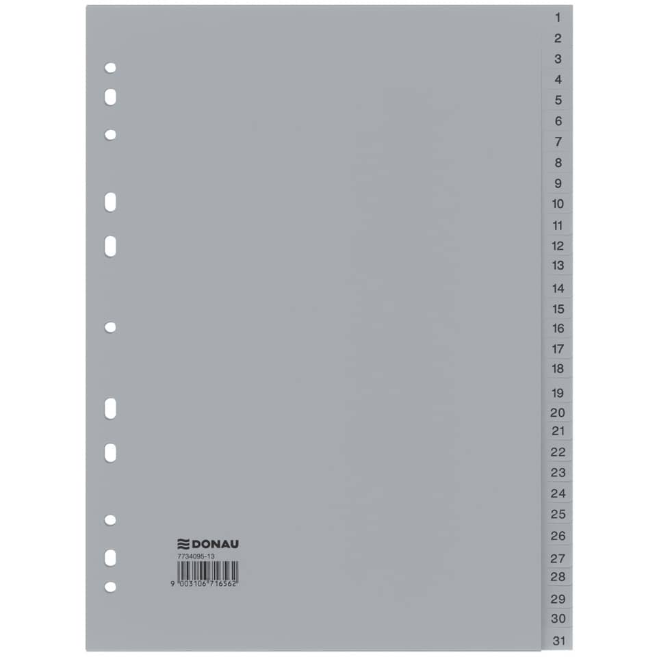 Ordnerregister 1-31, 22,5x29,7cm, PP, grau