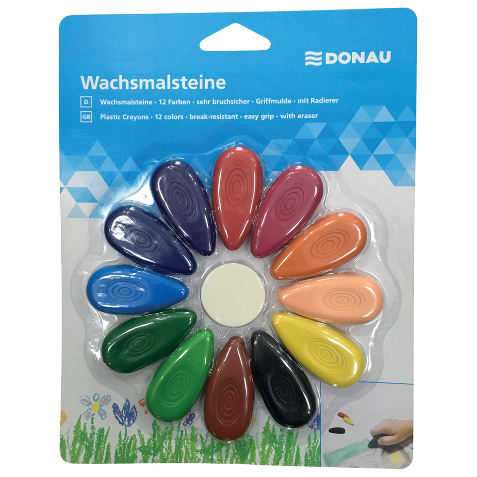 Wachsmalsteine Tropfen - 12 Farben sortiert, 1 Radierer