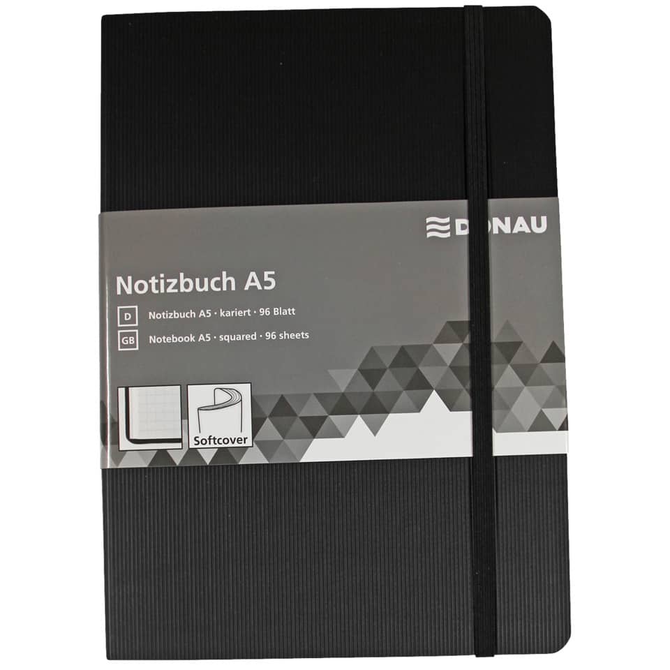 Notizbuch - A5, kariert, 192 Seiten, schwarz