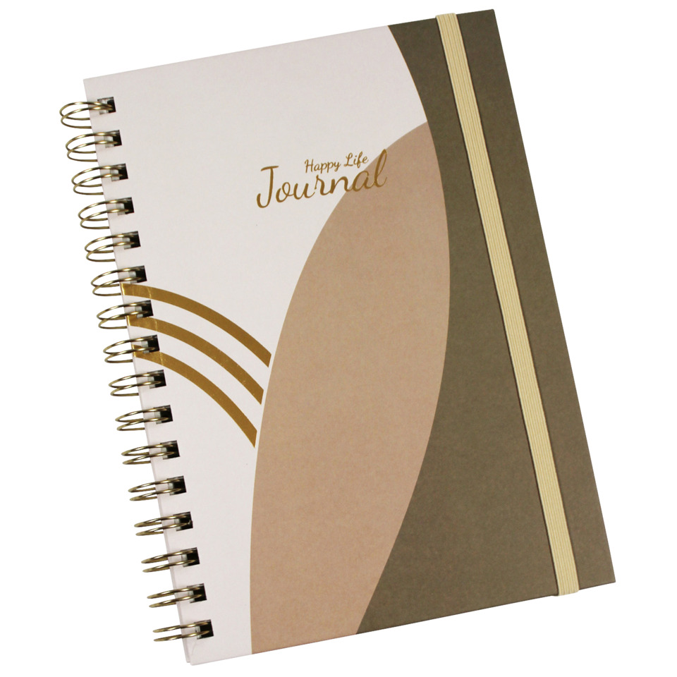 Spiralnotizbuch Happy Life, A5, 80g/m², 100 Blatt, kariert, braun