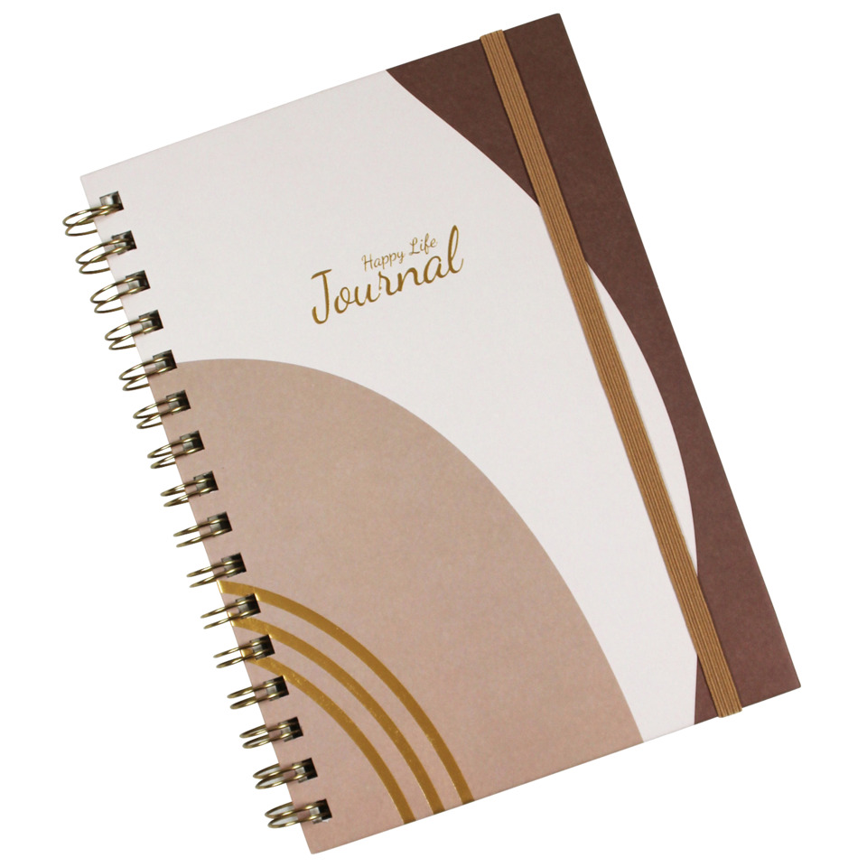 Spiralnotizbuch Happy Life, A5, 80g/m², 100 Blatt, liniert, braun