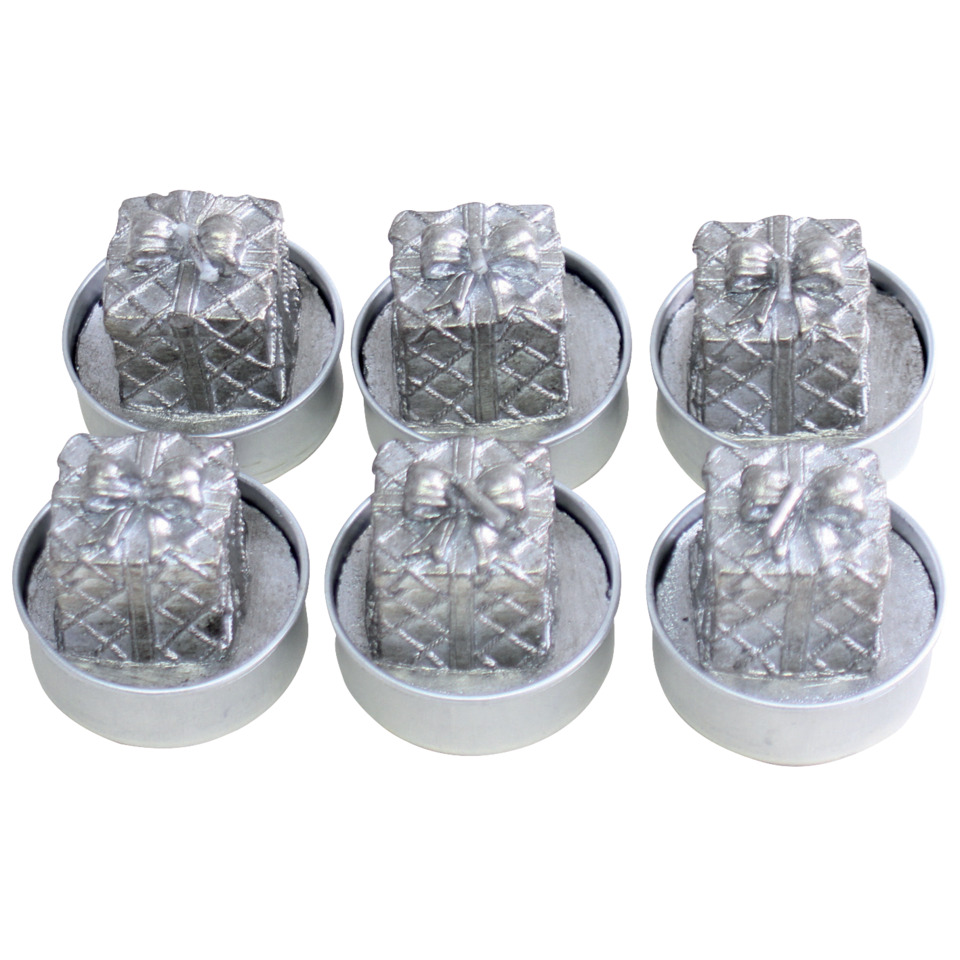 Teelichter Weihnachten "Paket" - silber, 6 Stück