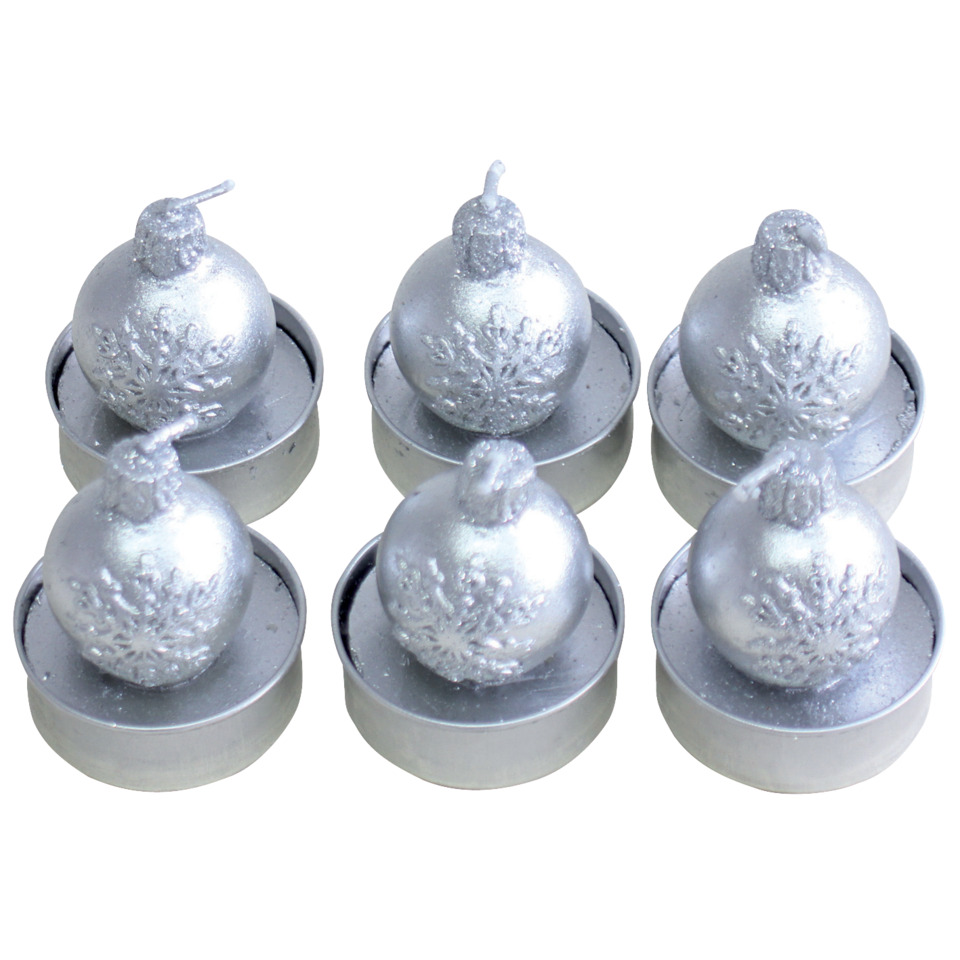 Teelichter Weihnachten "Kugel mit Schneeflocke" - silber, 6 Stück