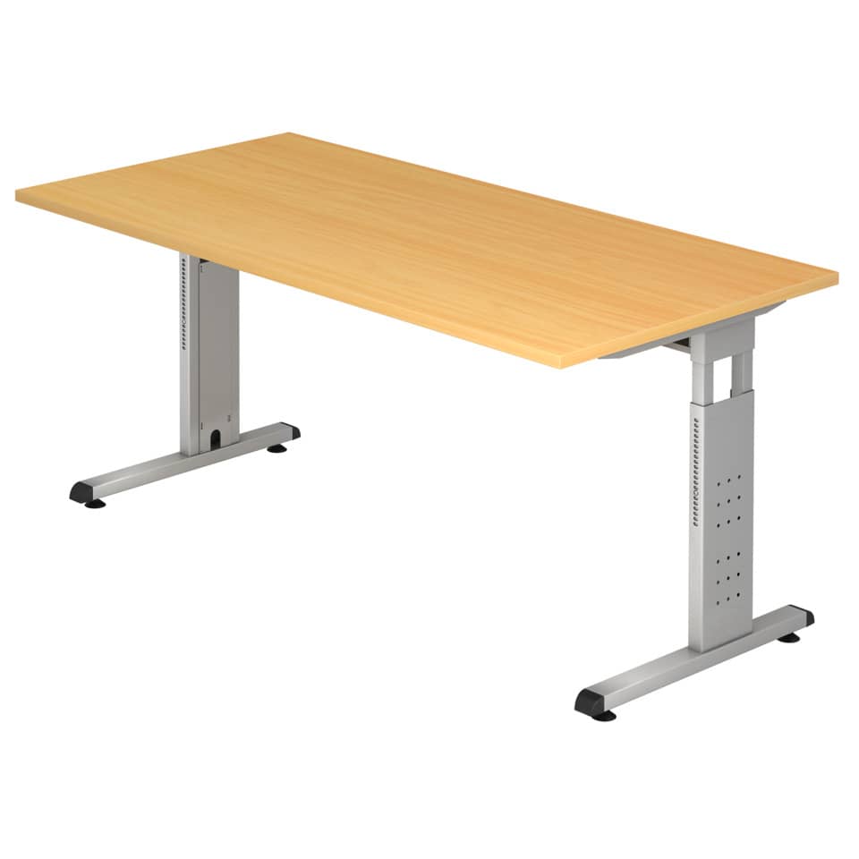Hammerbacher Schreibtisch C-Fuß - 160 x 65-85 x 80 cm, höhenverstellbar, Buche/Silber, mit Montageservice