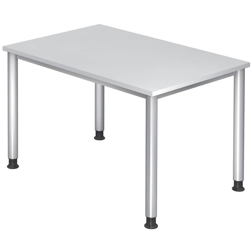 Hammerbacher Schreibtisch 4-Fuß-Gestell rund - 120 x 68-76 x 80 cm, höhenverstellbar, Weiß/Silber, mit Montageservice