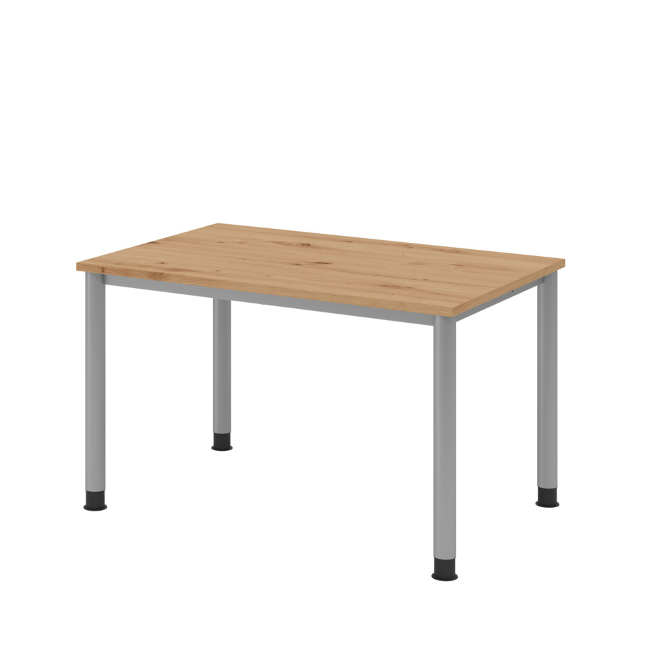 Hammerbacher Schreibtisch 4-Fuß-Gestell rund - 120 x 68-76 x 80 cm, höhenverstellbar, Asteiche/Silber, mit Montageservice