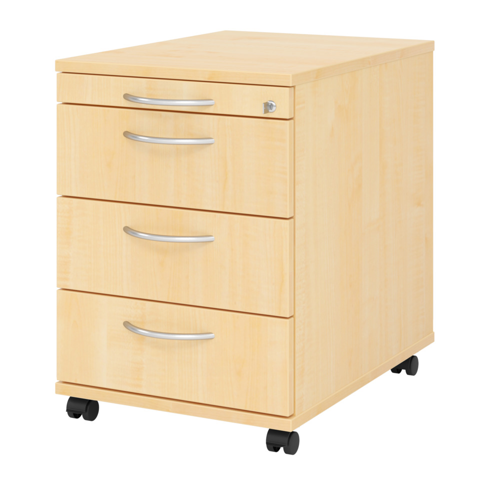 Hammerbacher Rollcontainer SOLID - 42,8 x 59 x 58 cm, 3 Schübe, Bogengriff, Ahorn