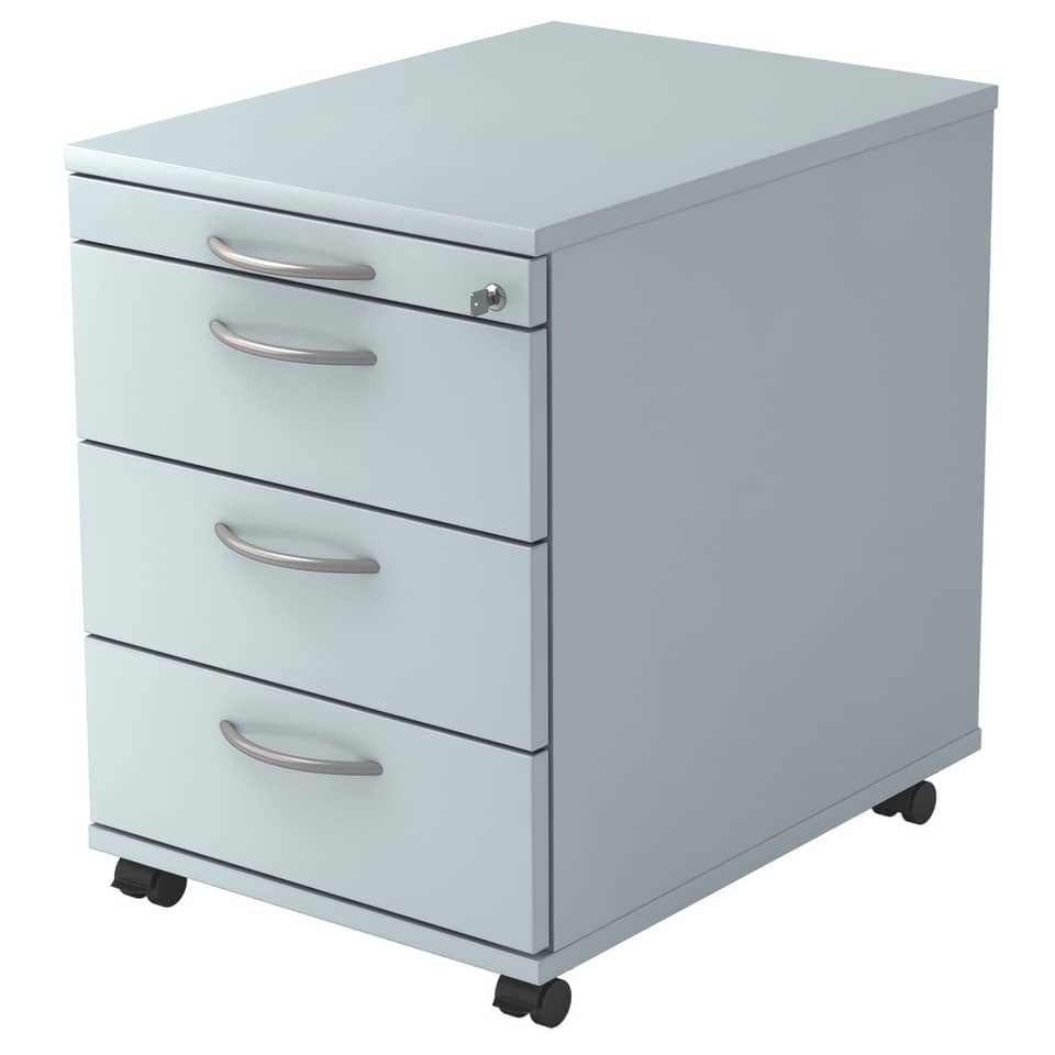 Hammerbacher Rollcontainer SOLID - 42,8 x 59 x 58 cm, 3 Schübe, Bogengriff, Grau
