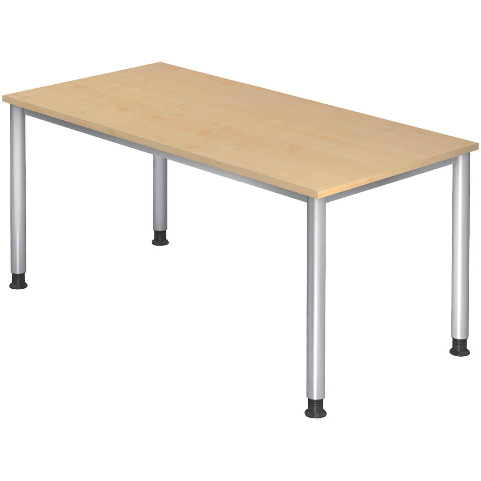 Hammerbacher Schreibtisch 4-Fuß-Gestell rund - 160 x 68-76 x 80 cm, höhenverstellbar, Ahorn/Silber