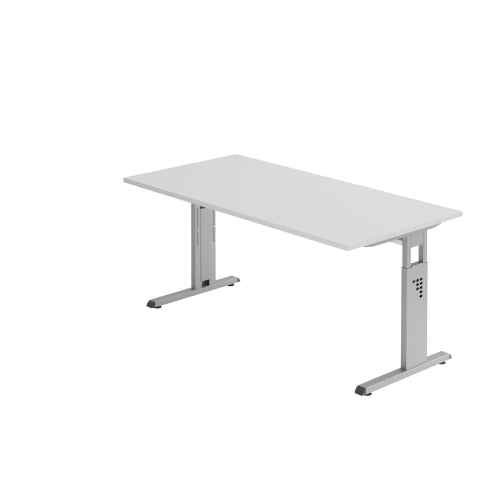 Hammerbacher Schreibtisch C-Fuß - 160 x 65-85 x 80 cm, höhenverstellbar, Grau/Silber