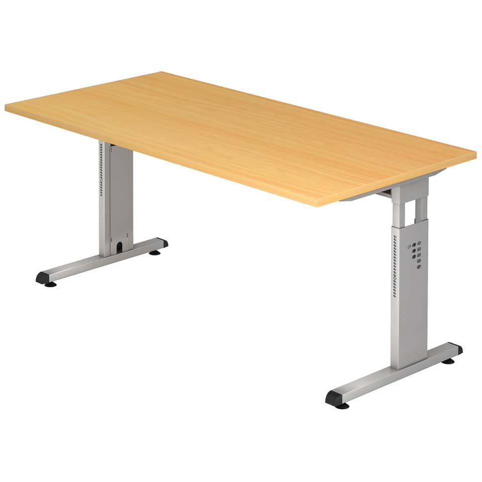 Hammerbacher Schreibtisch C-Fuß - 160 x 65-85 x 80 cm, höhenverstellbar, Buche/Silber