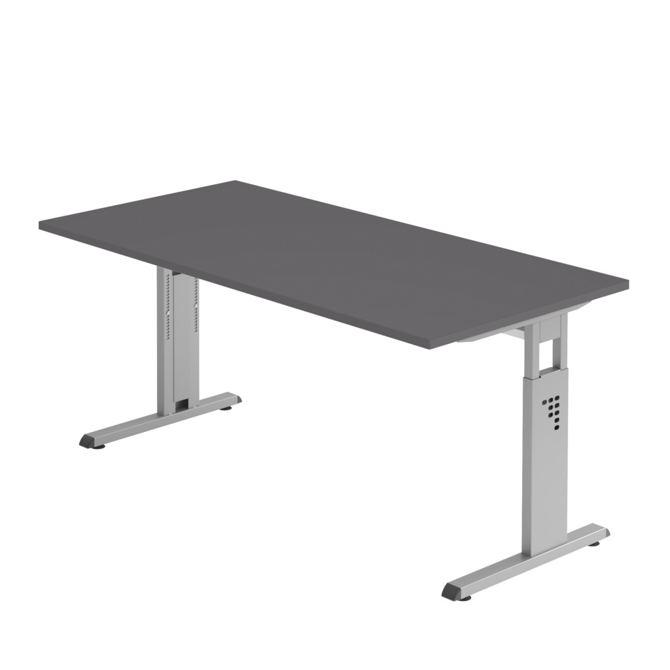 Hammerbacher Schreibtisch C-Fuß - 160 x 65-85 x 80 cm, höhenverstellbar, graphit/silber