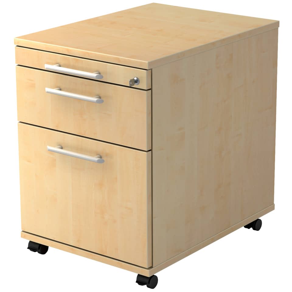 Hammerbacher Rollcontainer - 42,8 x 59 x 58 cm, 1 Schub, Hängeregistratur, Relinggriff, Ahorn