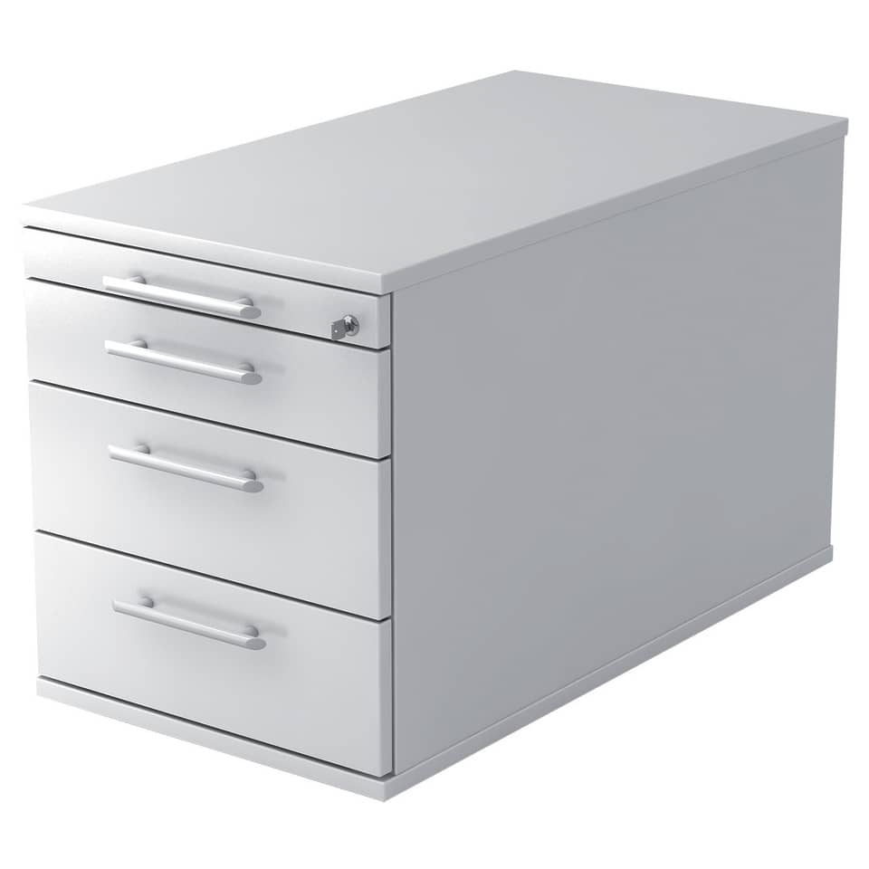 Hammerbacher Rollcontainer SOLID - 42,8 x 51,2 x 80 cm, 3 Schübe, Relinggriff, Weiß