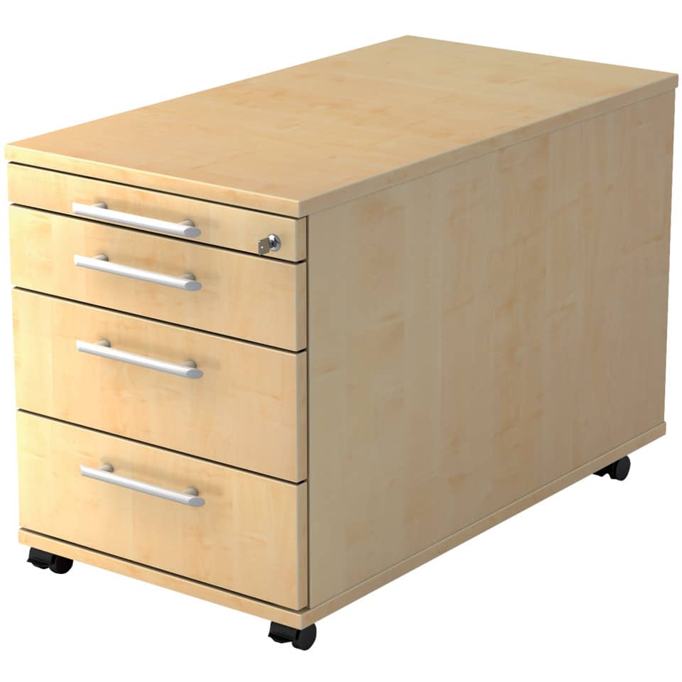 Hammerbacher Rollcontainer SOLID - 42,8 x 51,2 x 80 cm, 3 Schübe, Relinggriff, Ahorn