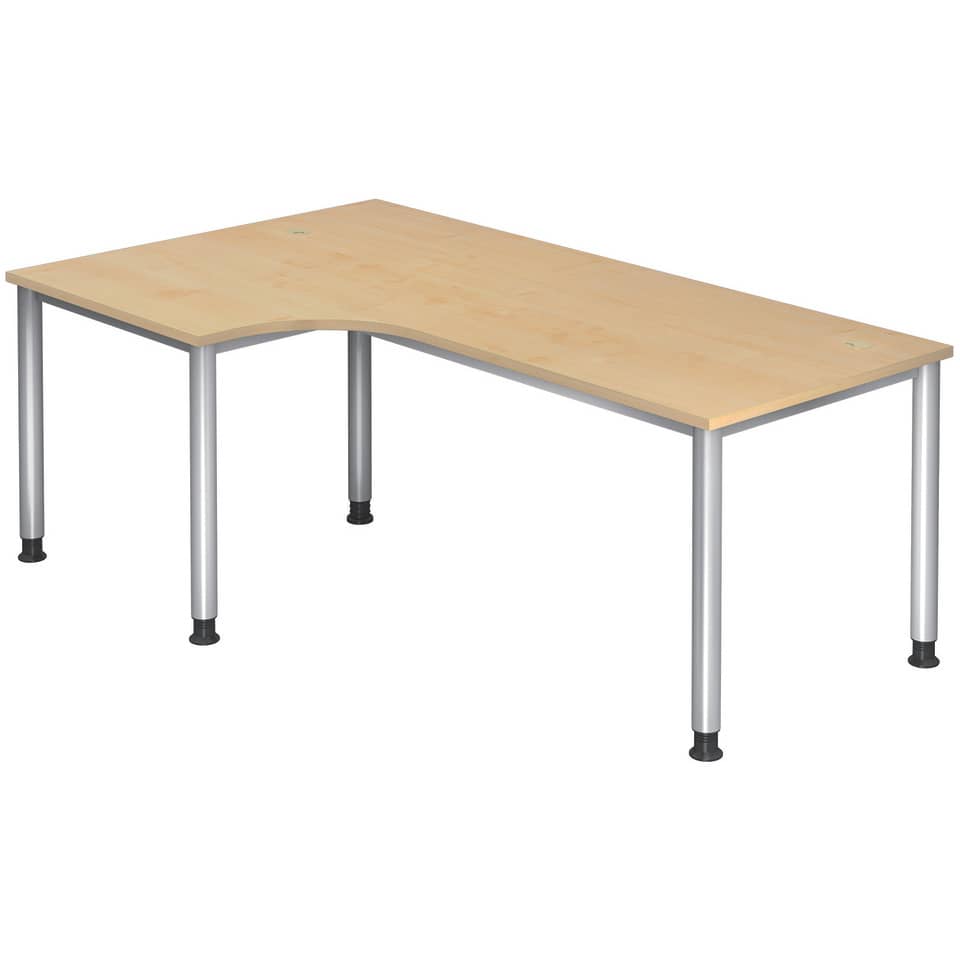 Hammerbacher Winkeltisch 4-Fuß-Gestell rund -200 x 68,5-81 - 120 cm, höhenverstellbar, Winkel 90°, Ahorn/Silber