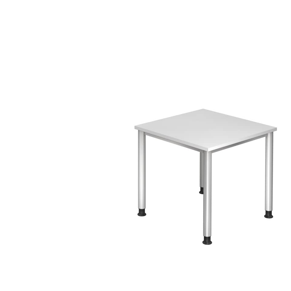 Hammerbacher Schreibtisch 4-Fuß-Gestell rund - 80 x 68-76 x 80 cm, weiß/silber
