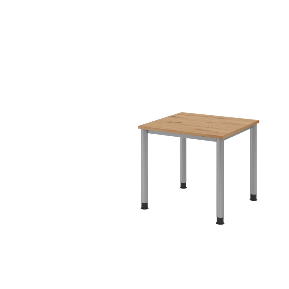 Hammerbacher Schreibtisch 4-Fuß-Gestell rund - 80 x 68-76 x 80 cm, Asteiche/silber