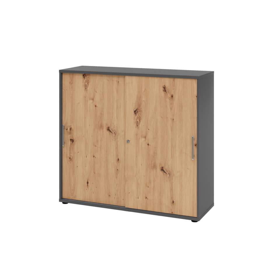 Hammerbacher Schiebetürschrank - 3OH, 120 cm, Relinggriff, Graphit/Asteiche