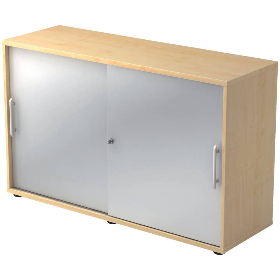 Hammerbacher Schiebetürschrank - 2OH, 120 cm, Relinggriff, Ahorn/Silber