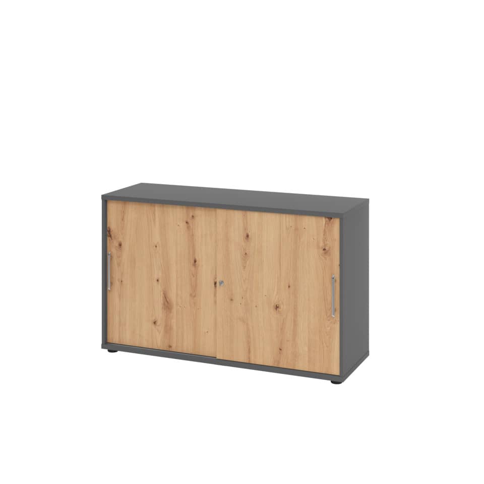 Hammerbacher Schiebetürschrank - 2OH, 120 cm, Relinggriff, Graphit/Asteiche