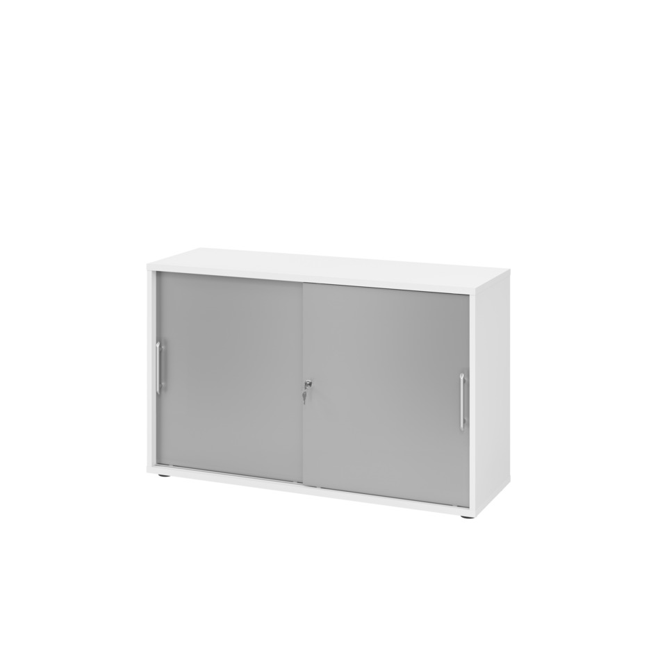 Hammerbacher Schiebetürschrank - 2OH, 120 cm, Relinggriff, Weiß/Silber