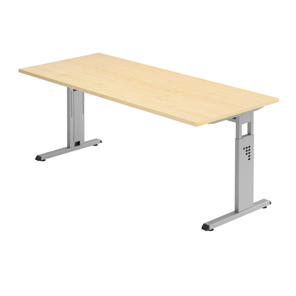 Hammerbacher Schreibtisch C-Fuß - 180 x 65-85 x 80 cm, höhenverstellbar, Ahorn/Silber