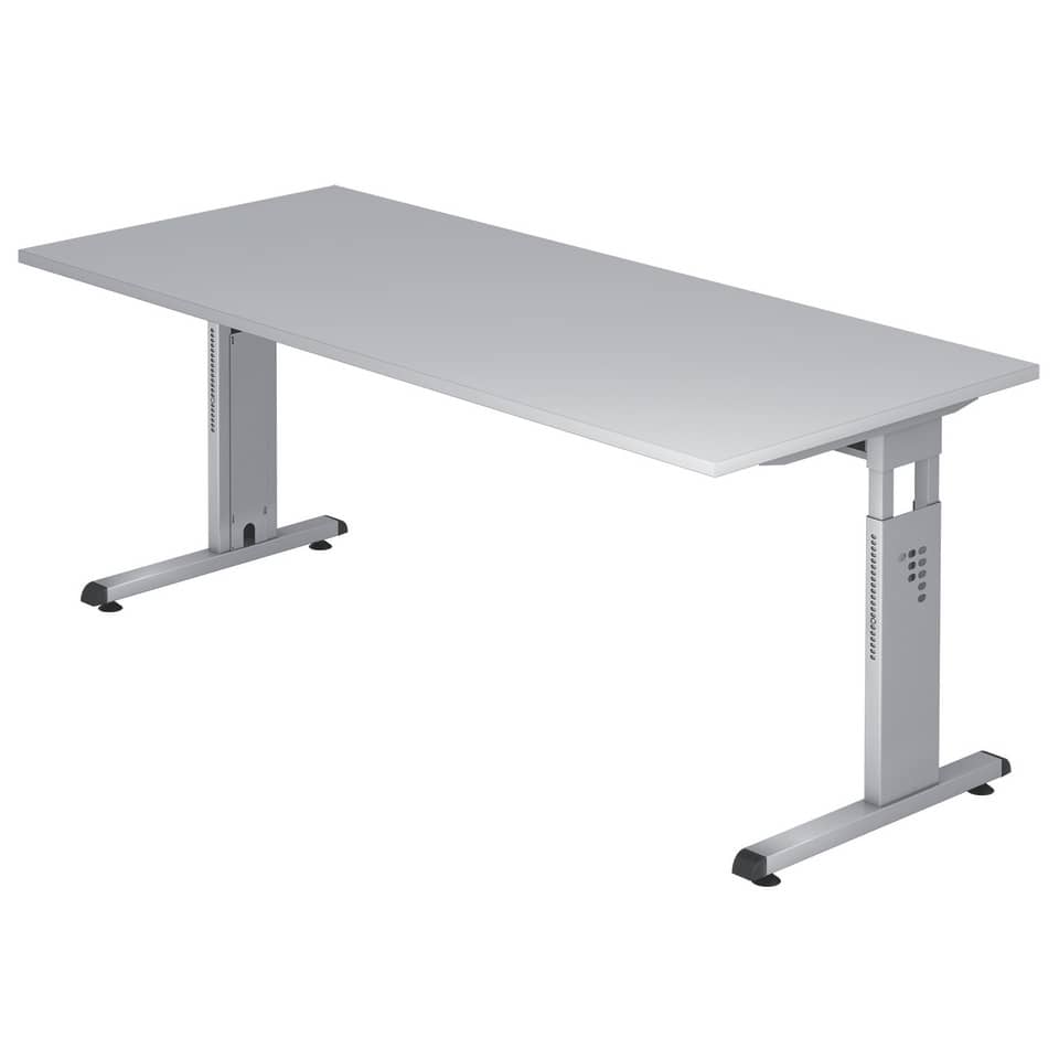 Hammerbacher Schreibtisch C-Fuß - 180 x 65-85 x 80 cm, höhenverstellbar, Grau/Silber