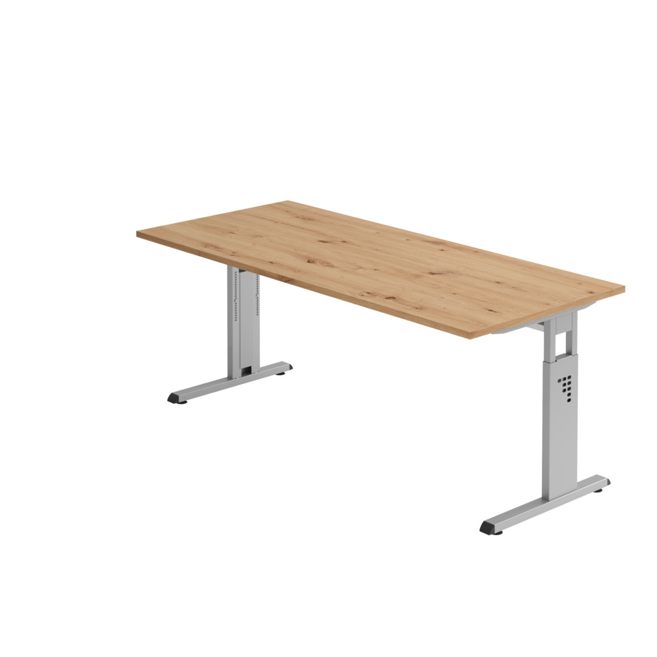 Hammerbacher Schreibtisch C-Fuß - 180 x 65-85 x 80 cm, höhenverstellbar, Asteiche/Silber
