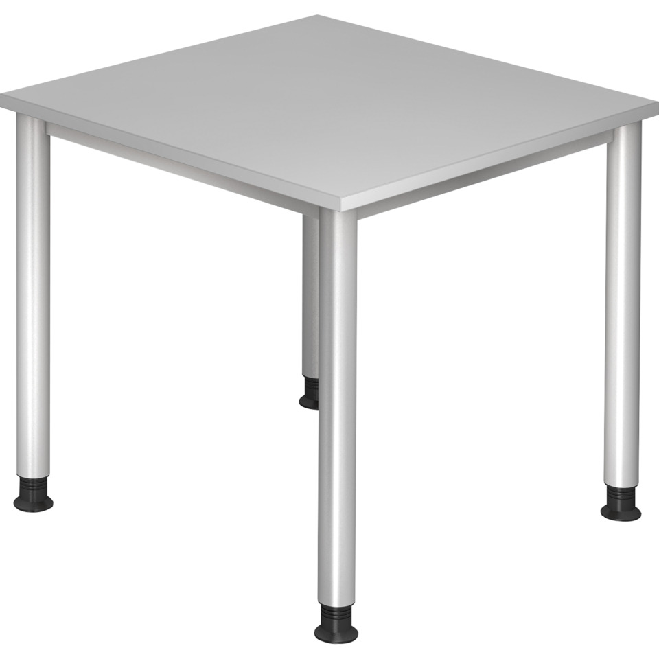 Hammerbacher Schreibtisch 4-Fuß-Gestell rund - 80 x 68-76 x 80 cm, grau/silber