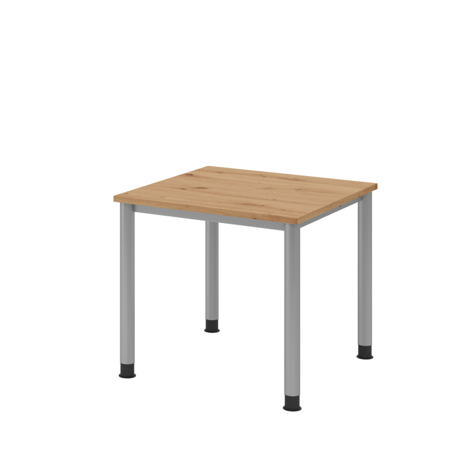 Hammerbacher Schreibtisch 4-Fuß-Gestell rund - 80 x 68-76 x 80 cm, Asteiche/silber