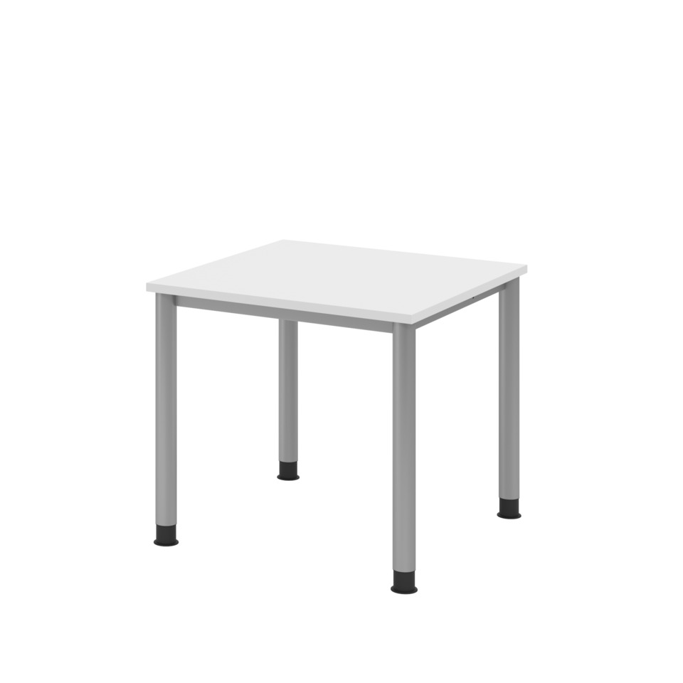 Hammerbacher Schreibtisch 4-Fuß-Gestell rund - 80 x 68-76 x 80 cm, weiß/silber