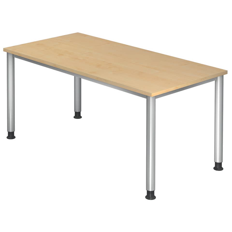 Hammerbacher Schreibtisch 4-Fuß-Gestell rund - 160 x 68-76 x 80 cm, höhenverstellbar, Ahorn/Silber, mit Montageservice