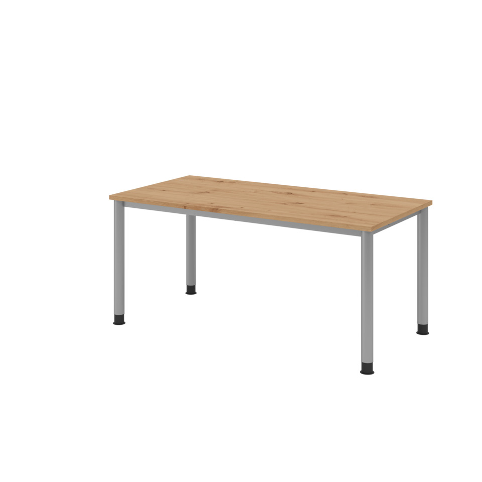 Hammerbacher Schreibtisch 4-Fuß-Gestell rund - 160 x 68-76 x 80 cm, höhenverstellbar, Asteiche/Silber, mit Montageservice