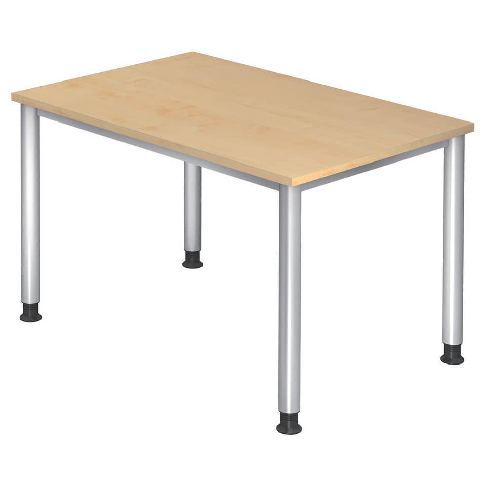 Hammerbacher Schreibtisch 4-Fuß-Gestell rund - 120 x 68-76 x 80 cm, höhenverstellbar, Ahorn/Silber