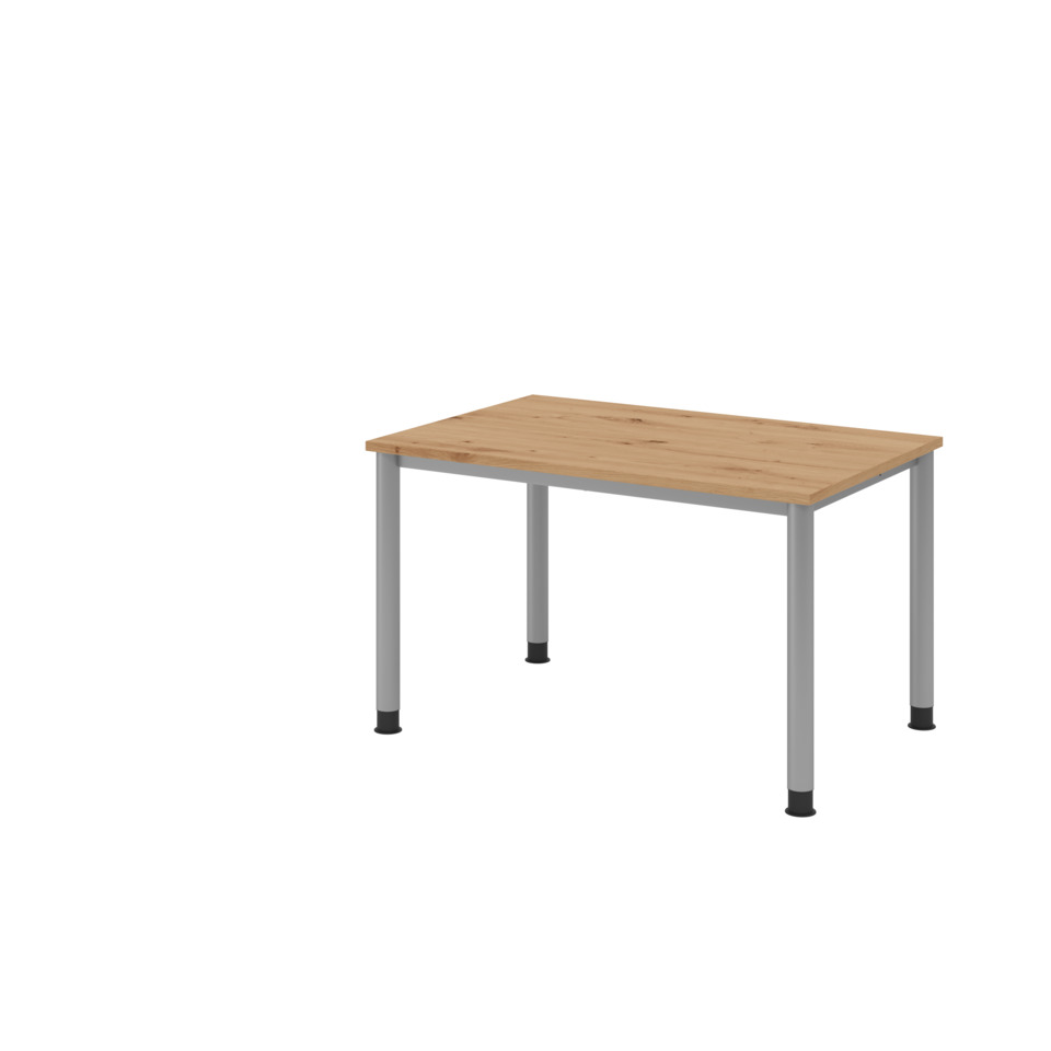 Hammerbacher Schreibtisch 4-Fuß-Gestell rund - 120 x 68-76 x 80 cm, höhenverstellbar, Asteiche/Silber